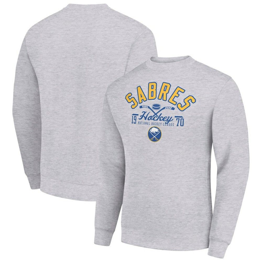 Buffalo Sabres Starter Stick And Puck Logo Fleece Pullover Sweatshirt - Heather Gray - NHL