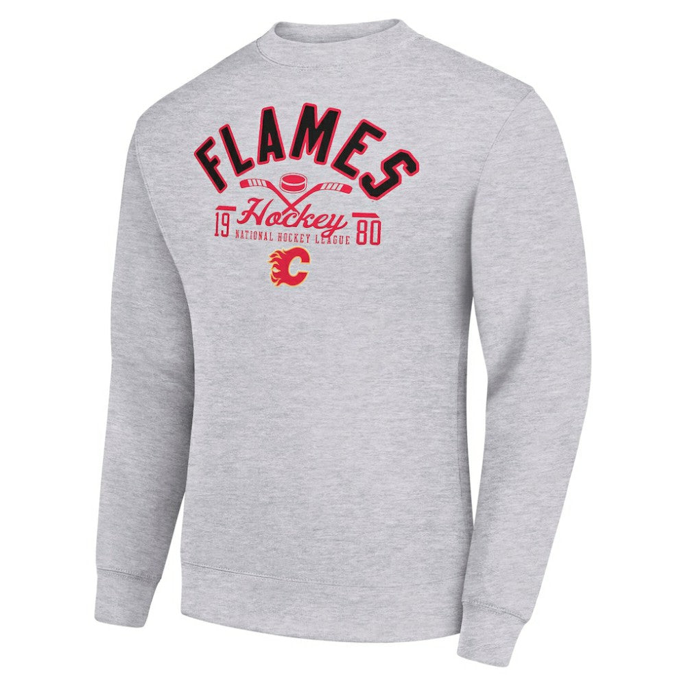 Calgary Flames Starter Stick And Puck Logo Fleece Pullover Sweatshirt - Heather Gray - NHL