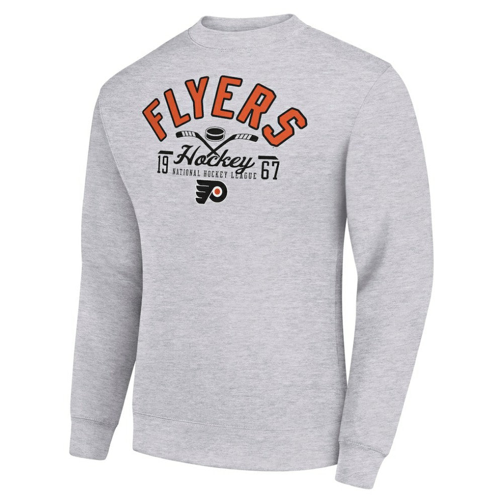 Philadelphia Flyers Starter Stick And Puck Logo Fleece Pullover Sweatshirt - Heather Gray - NHL