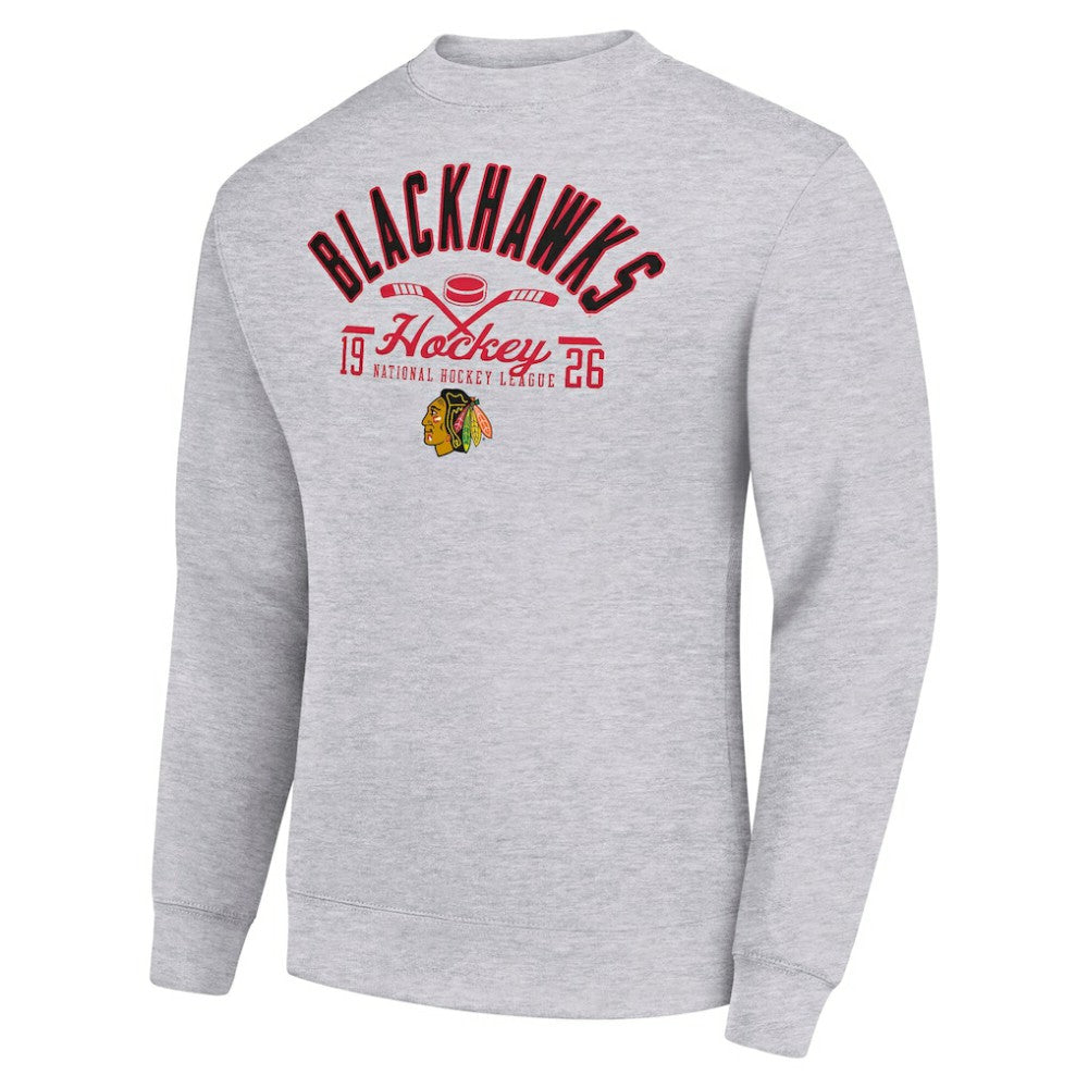 Chicago Blackhawks Starter Stick And Puck Logo Fleece Pullover Sweatshirt - Heather Gray - NHL