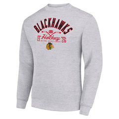 Chicago Blackhawks Starter Stick And Puck Logo Fleece Pullover Sweatshirt - Heather Gray - NHL