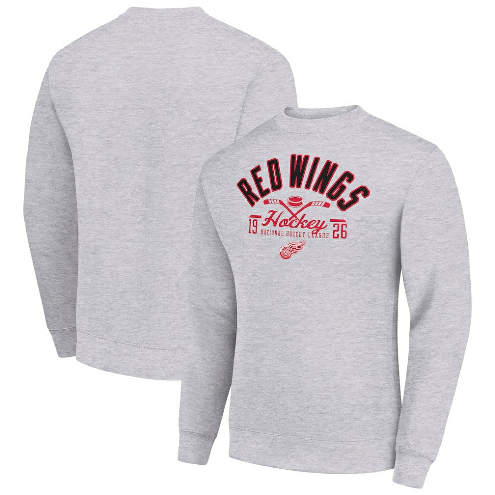 Detroit Red Wings Starter Stick And Puck Logo Fleece Pullover Sweatshirt - Heather Gray - NHL