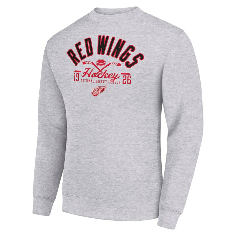 Detroit Red Wings Starter Stick And Puck Logo Fleece Pullover Sweatshirt - Heather Gray - NHL