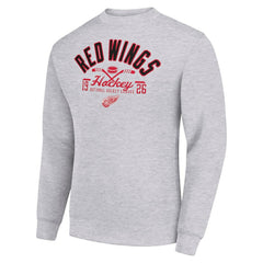 Detroit Red Wings Starter Stick And Puck Logo Fleece Pullover Sweatshirt - Heather Gray - NHL