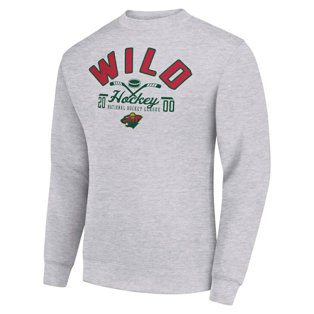 Minnesota Wild Starter Stick And Puck Logo Fleece Pullover Sweatshirt - Heather Gray - NHL