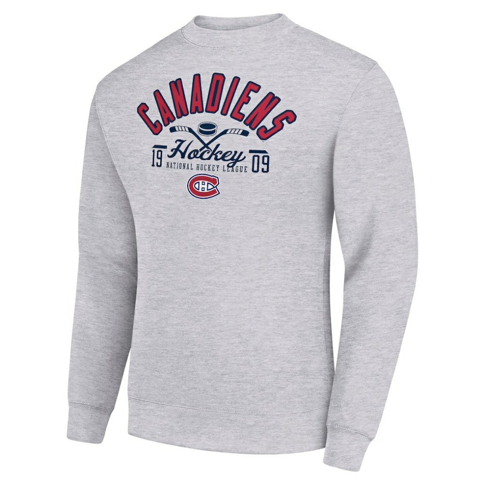 Montreal Canadiens Starter Stick And Puck Logo Fleece Pullover Sweatshirt - Heather Gray - NHL