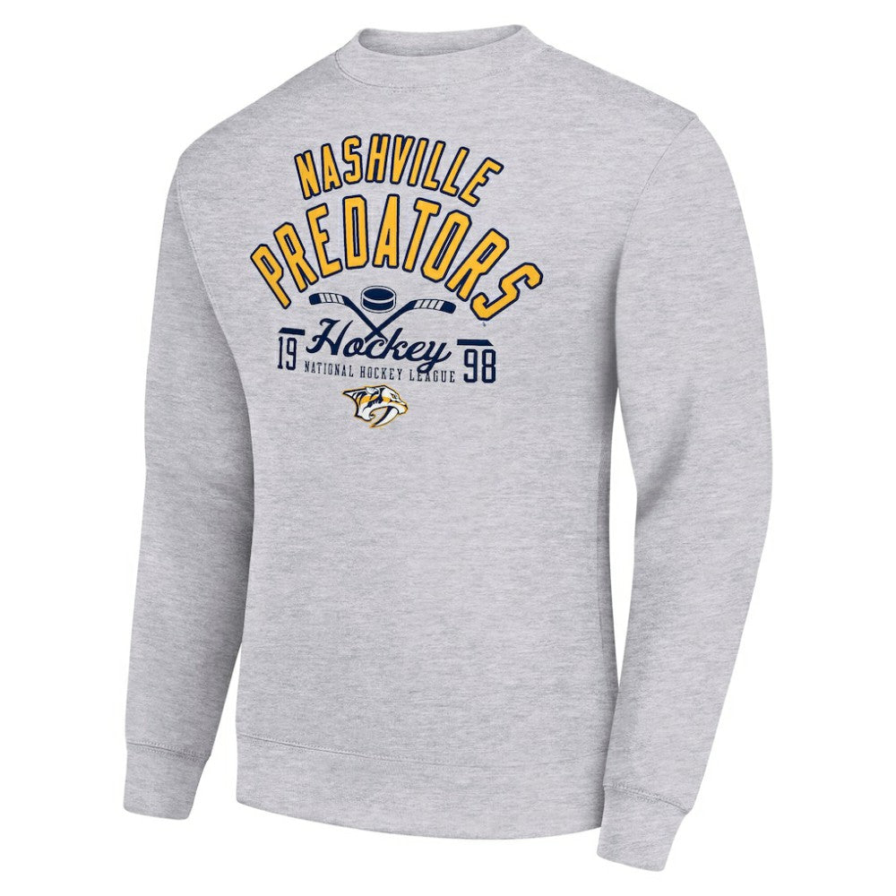Nashville Predators Starter Stick And Puck Logo Fleece Pullover Sweatshirt - Heather Gray - NHL