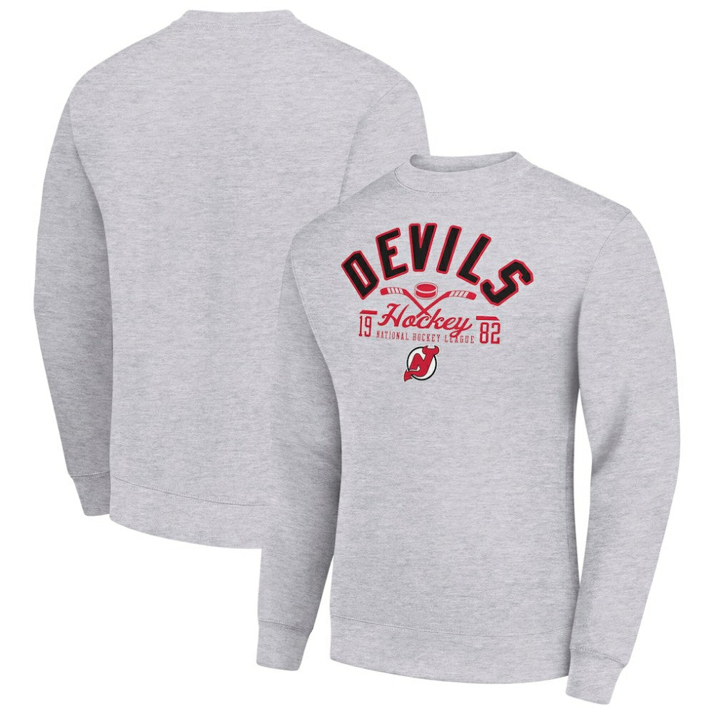 New Jersey Devils Starter Stick And Puck Logo Fleece Pullover Sweatshirt - Heather Gray - NHL