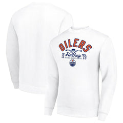 Edmonton Oilers Starter Stick And Puck Logo Fleece Pullover Sweatshirt - White - NHL