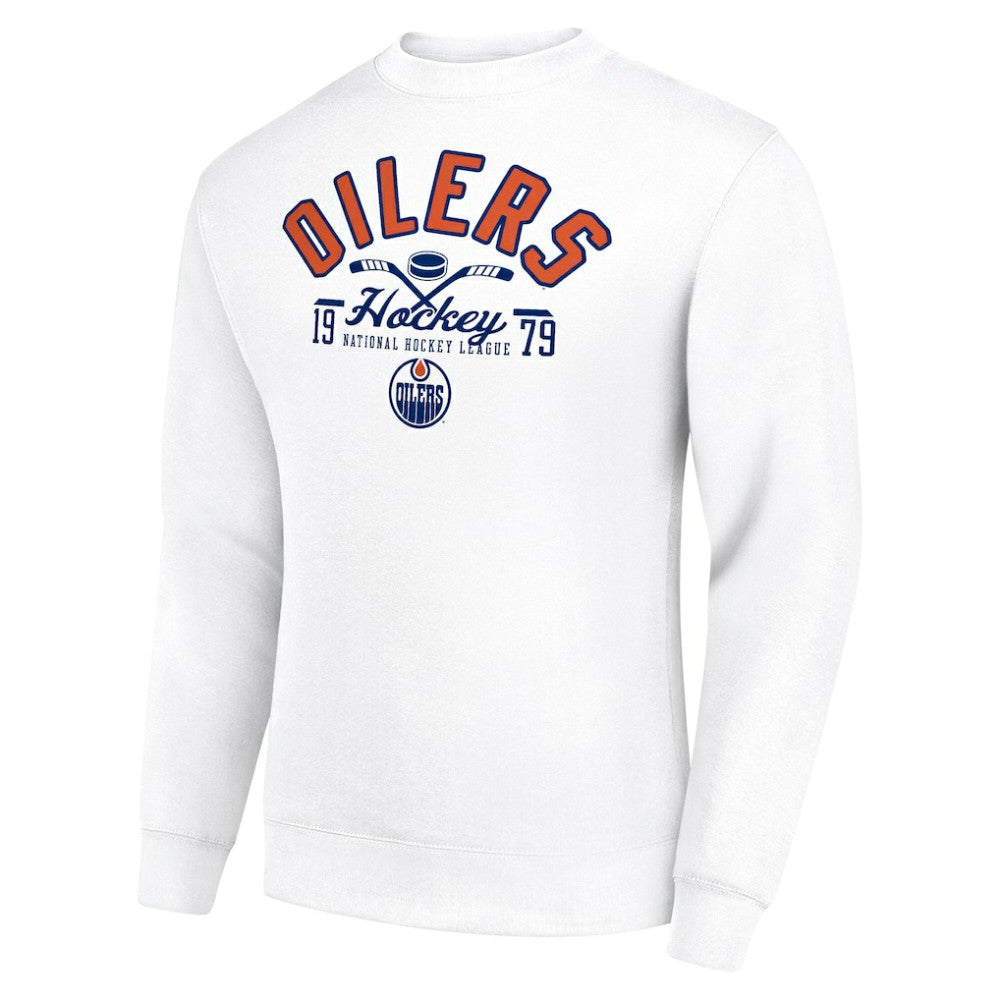 Edmonton Oilers Starter Stick And Puck Logo Fleece Pullover Sweatshirt - White - NHL