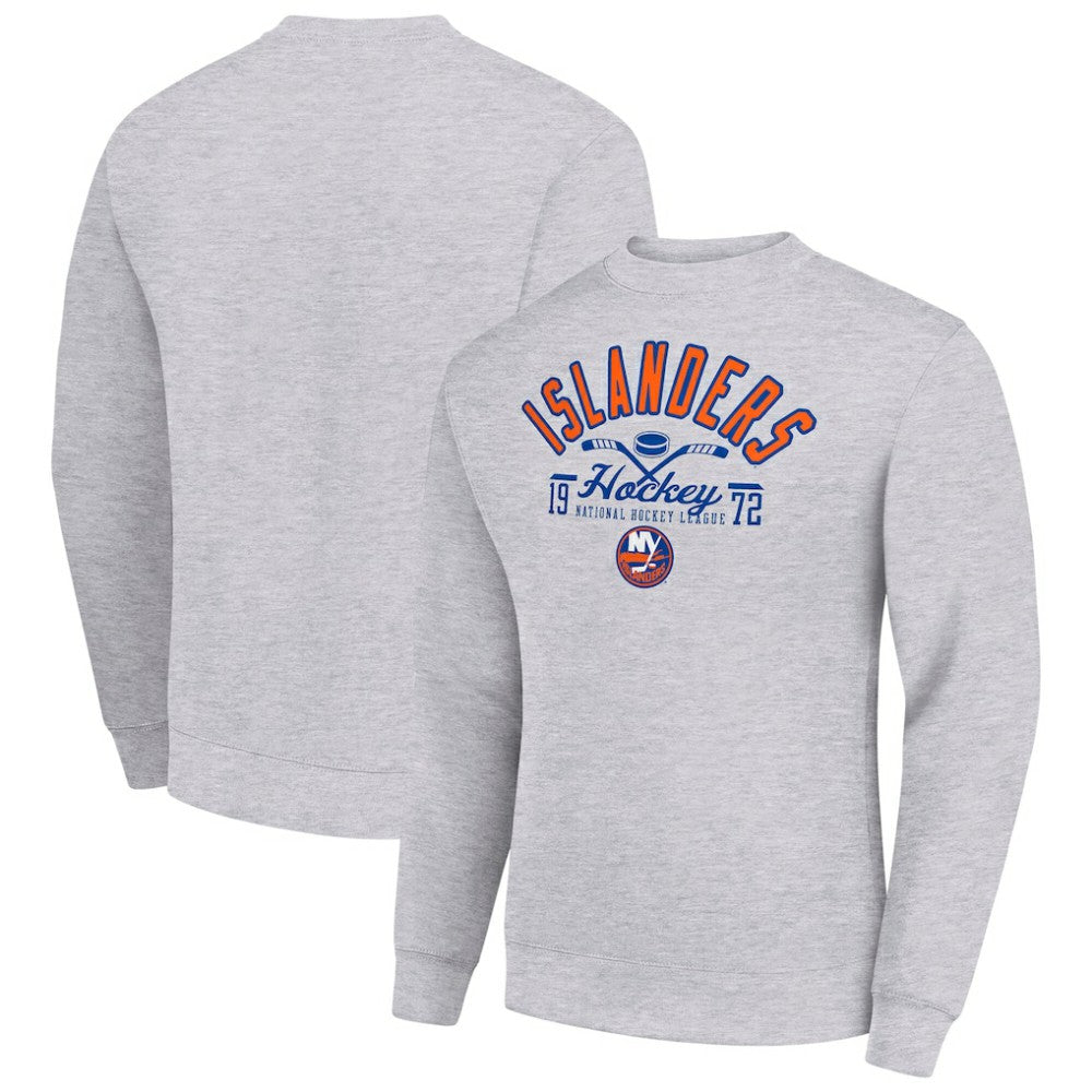 New York Islanders Starter Stick And Puck Logo Fleece Pullover Sweatshirt - Heather Gray - NHL