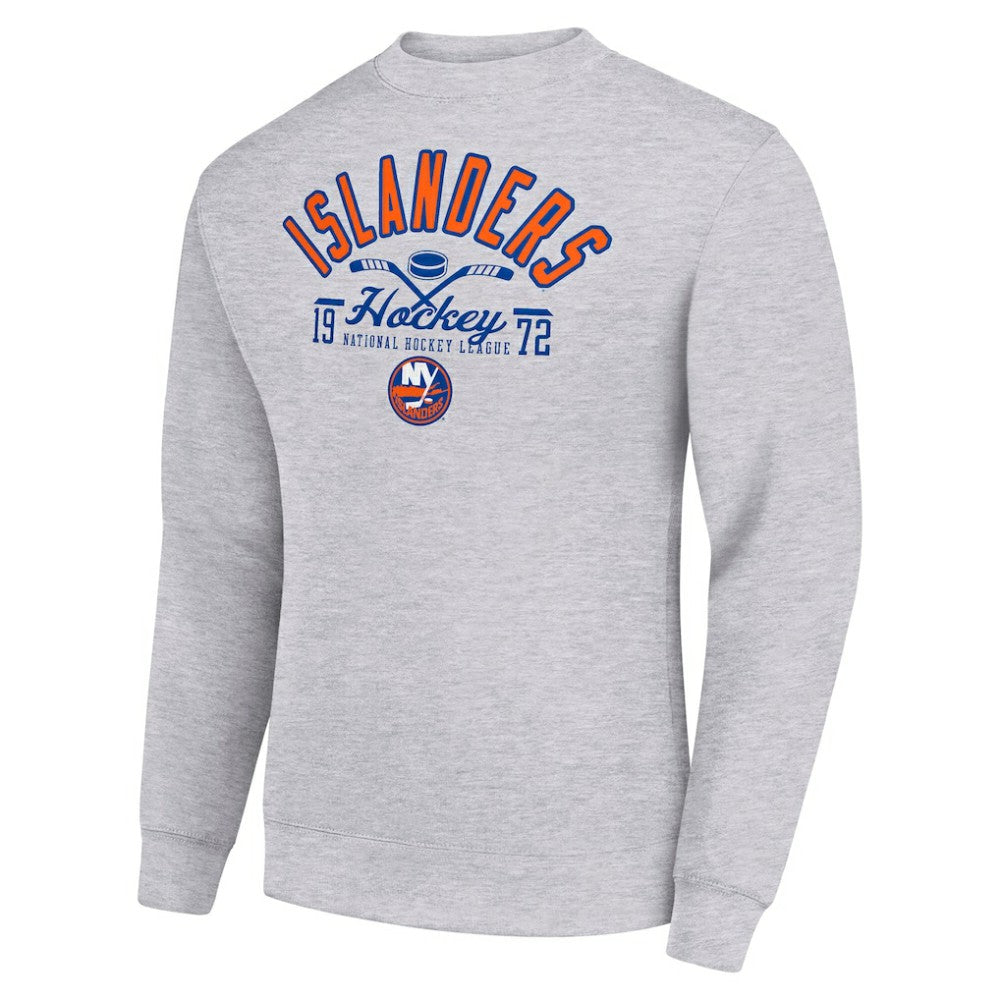 New York Islanders Starter Stick And Puck Logo Fleece Pullover Sweatshirt - Heather Gray - NHL