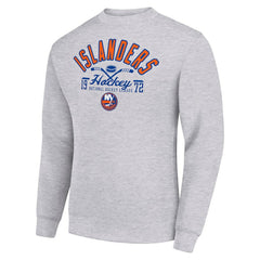 New York Islanders Starter Stick And Puck Logo Fleece Pullover Sweatshirt - Heather Gray - NHL
