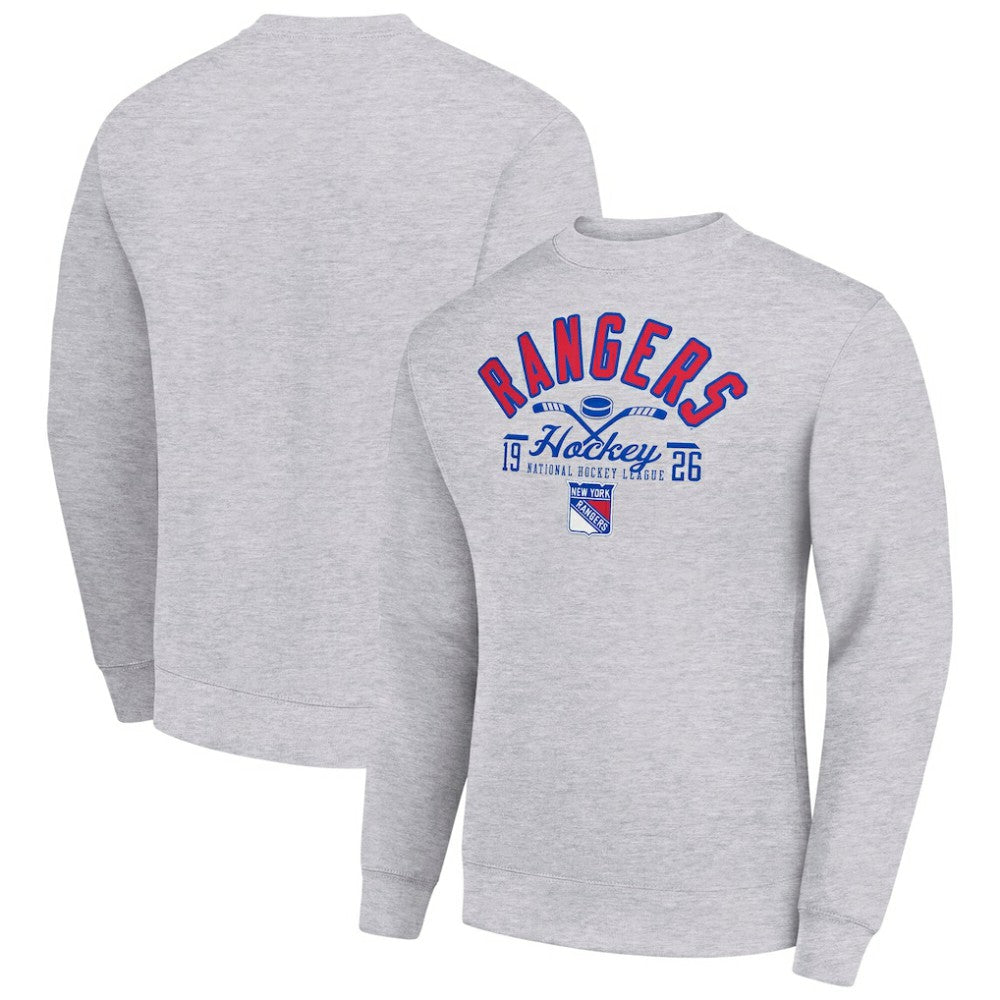 New York Rangers Starter Stick And Puck Logo Fleece Pullover Sweatshirt - Heather Gray - NHL