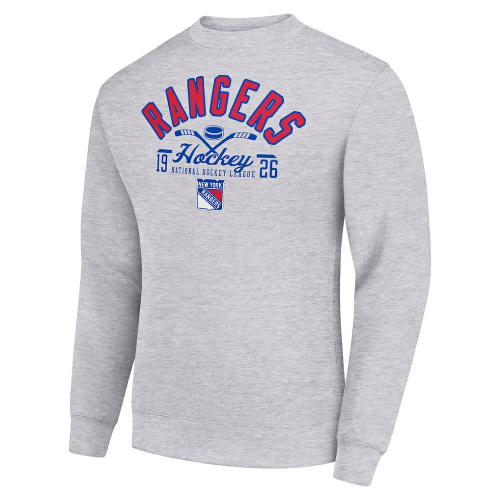 New York Rangers Starter Stick And Puck Logo Fleece Pullover Sweatshirt - Heather Gray - NHL