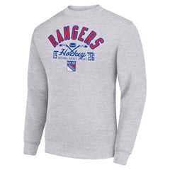 New York Rangers Starter Stick And Puck Logo Fleece Pullover Sweatshirt - Heather Gray - NHL