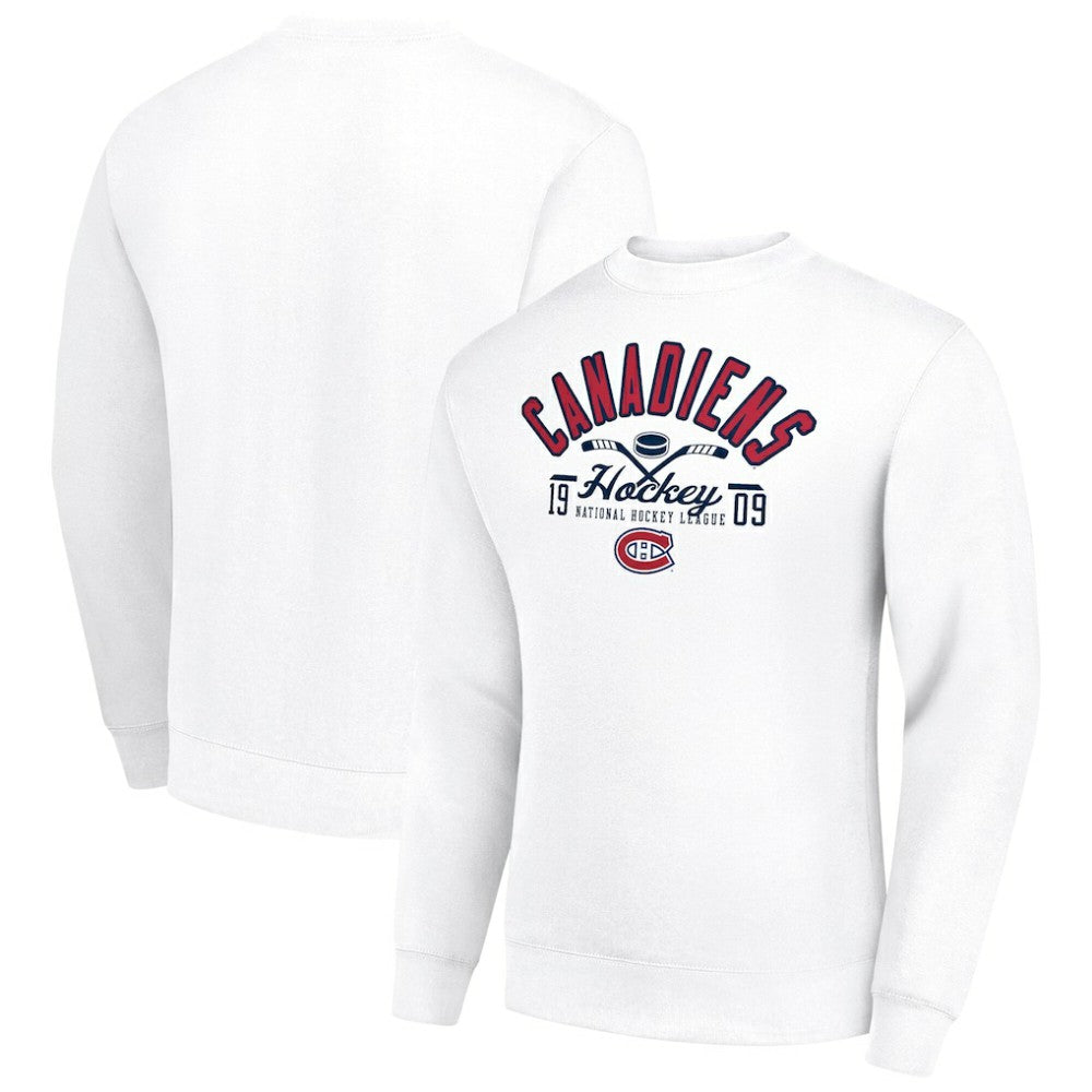 Montreal Canadiens Starter Stick And Puck Logo Fleece Pullover Sweatshirt - White - NHL