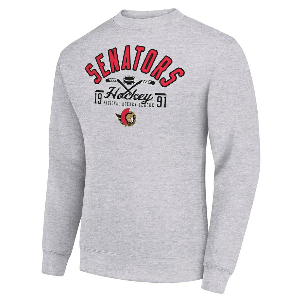 Ottawa Senators Starter Stick And Puck Logo Fleece Pullover Sweatshirt - Heather Gray - NHL