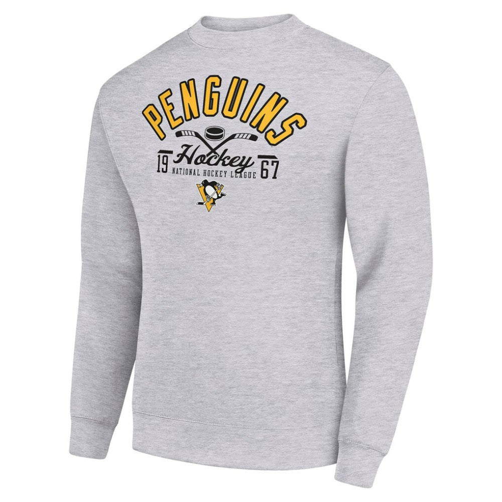 Pittsburgh Penguins Starter Stick And Puck Logo Fleece Pullover Sweatshirt - Heather Gray - NHL