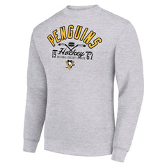 Pittsburgh Penguins Starter Stick And Puck Logo Fleece Pullover Sweatshirt - Heather Gray - NHL