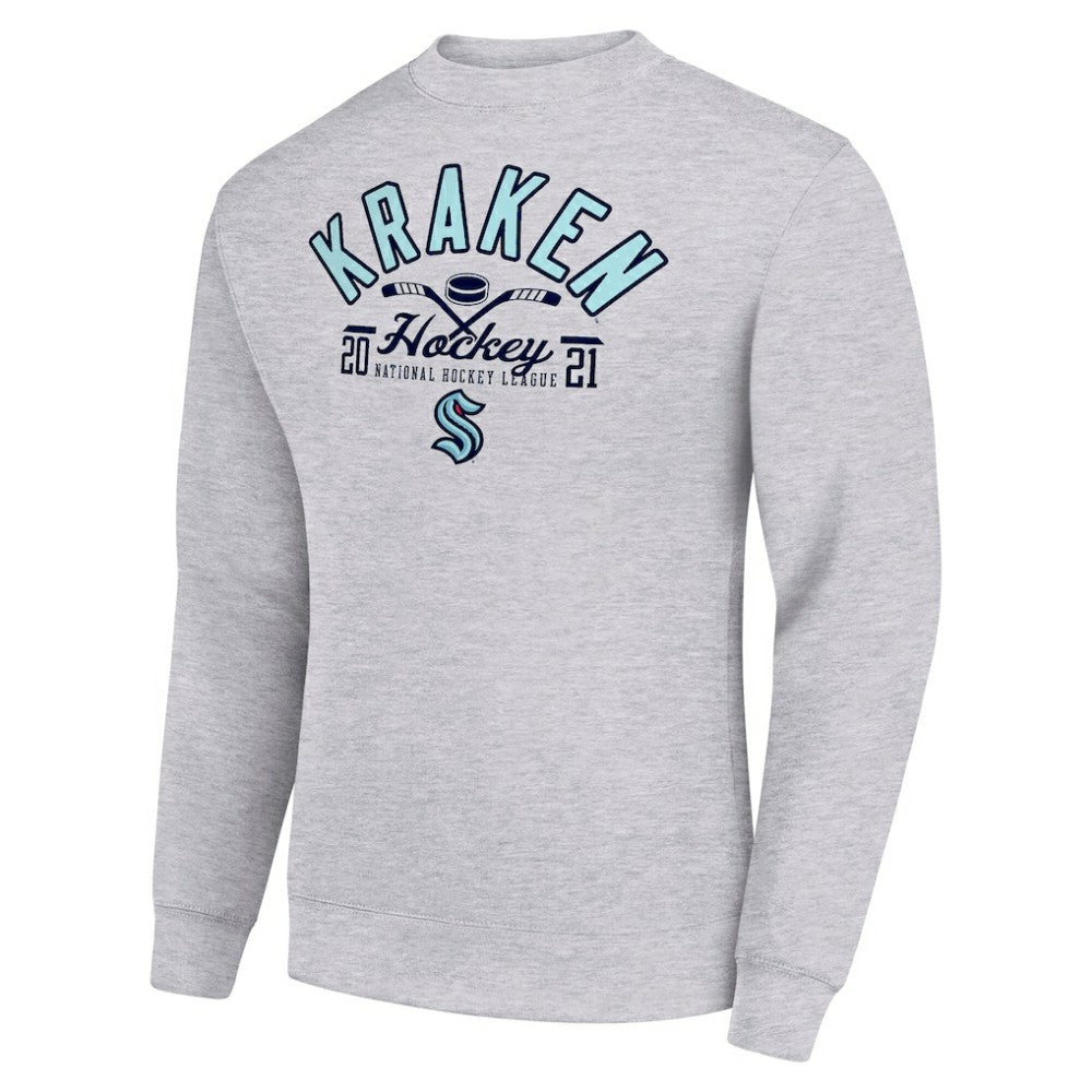 Seattle Kraken Starter Stick And Puck Logo Fleece Pullover Sweatshirt - Heather Gray - NHL