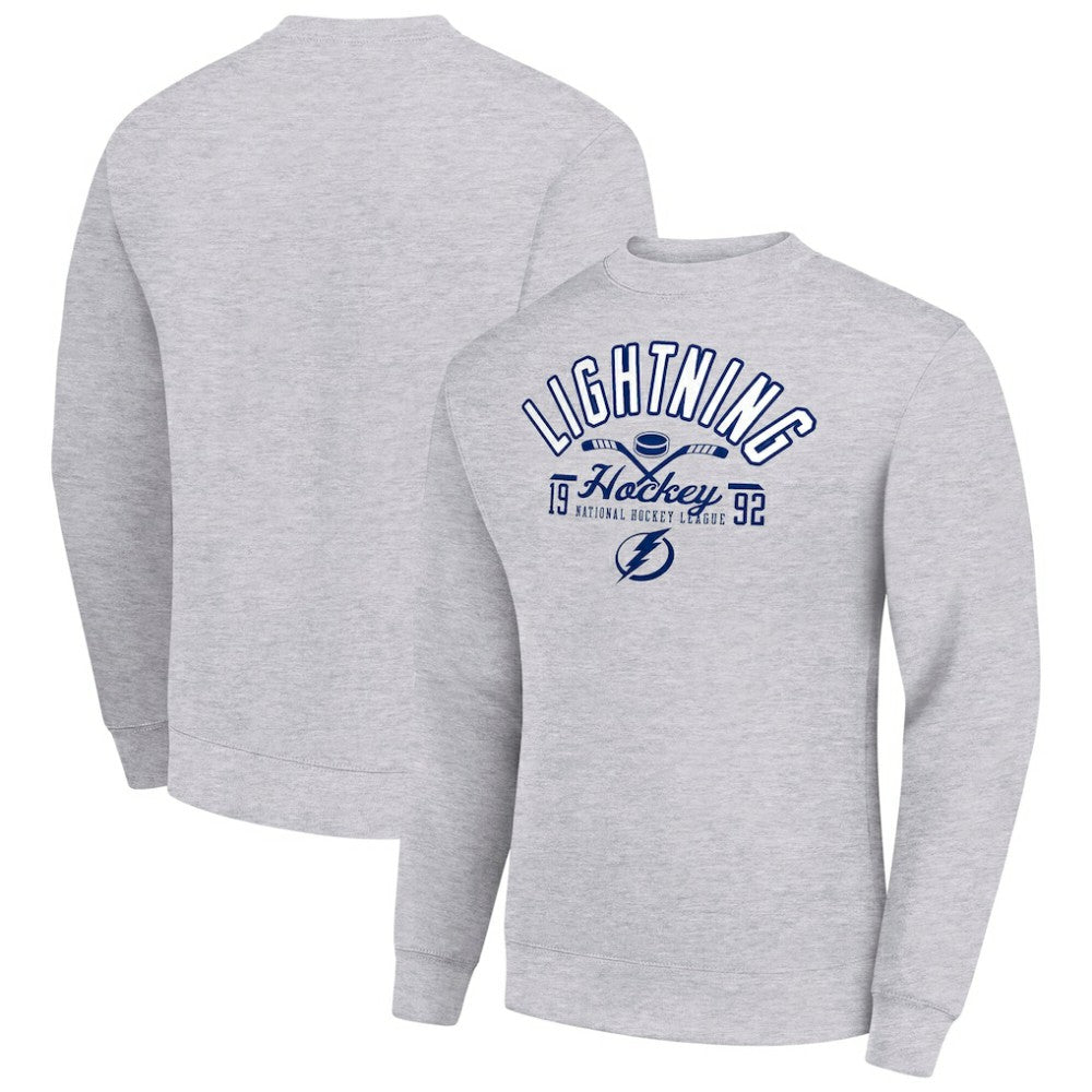 Tampa Bay Lightning Starter Stick And Puck Logo Fleece Pullover Sweatshirt - Heather Gray - NHL