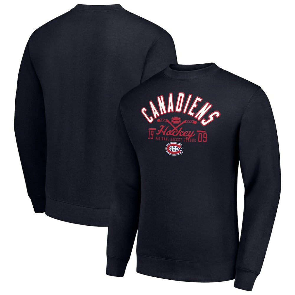 Montreal Canadiens Starter Stick And Puck Logo Fleece Pullover Sweatshirt - Navy - NHL