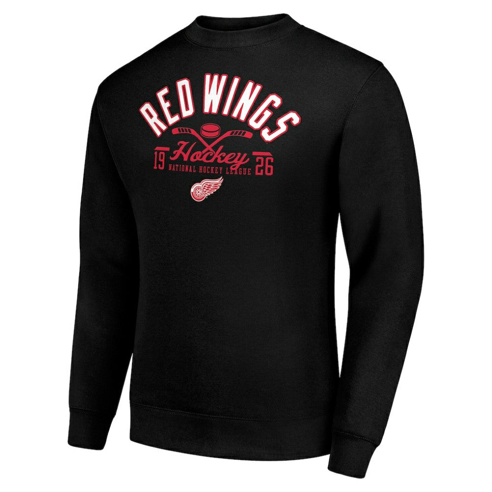 Detroit Red Wings Starter Stick And Puck Logo Fleece Pullover Sweatshirt - Black - NHL