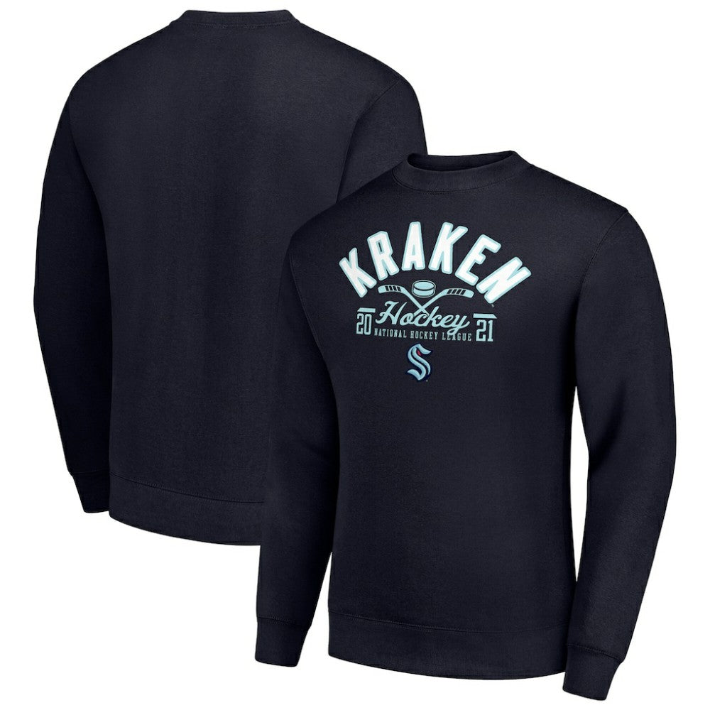 Seattle Kraken Starter Stick And Puck Logo Fleece Pullover Sweatshirt - Navy - NHL