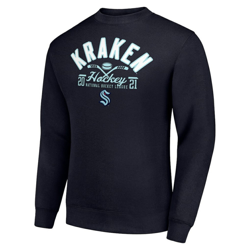 Seattle Kraken Starter Stick And Puck Logo Fleece Pullover Sweatshirt - Navy - NHL