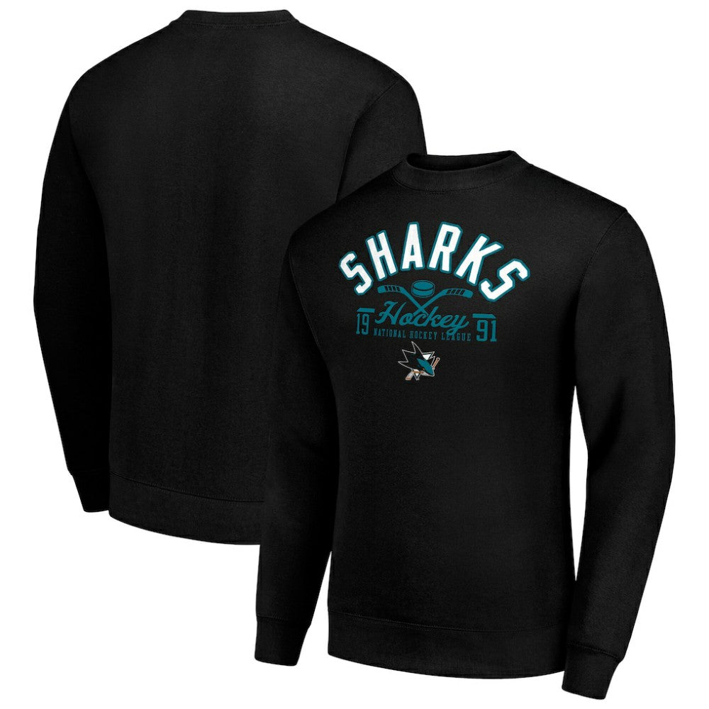 San Jose Sharks Starter Stick And Puck Logo Fleece Pullover Sweatshirt - Black - NHL