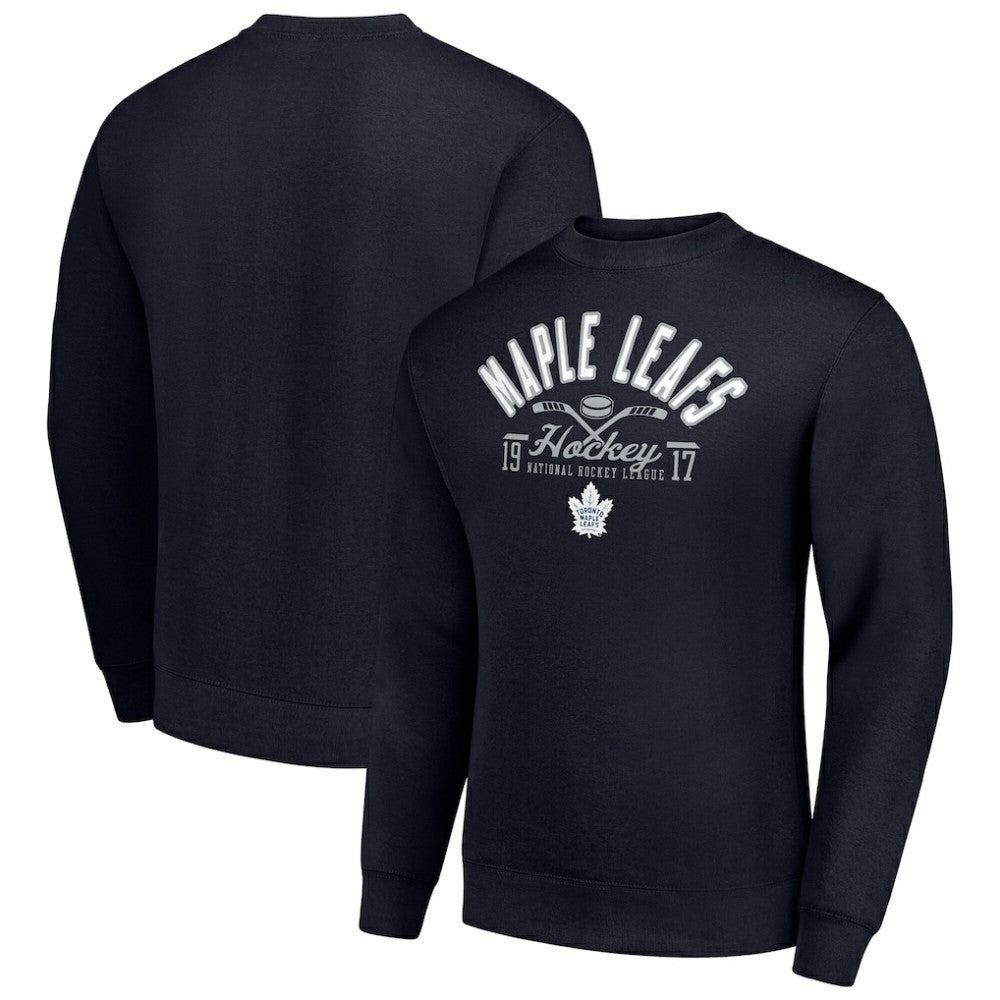 Toronto Maple Leafs Starter Stick And Puck Logo Fleece Pullover Sweatshirt - Navy - NHL