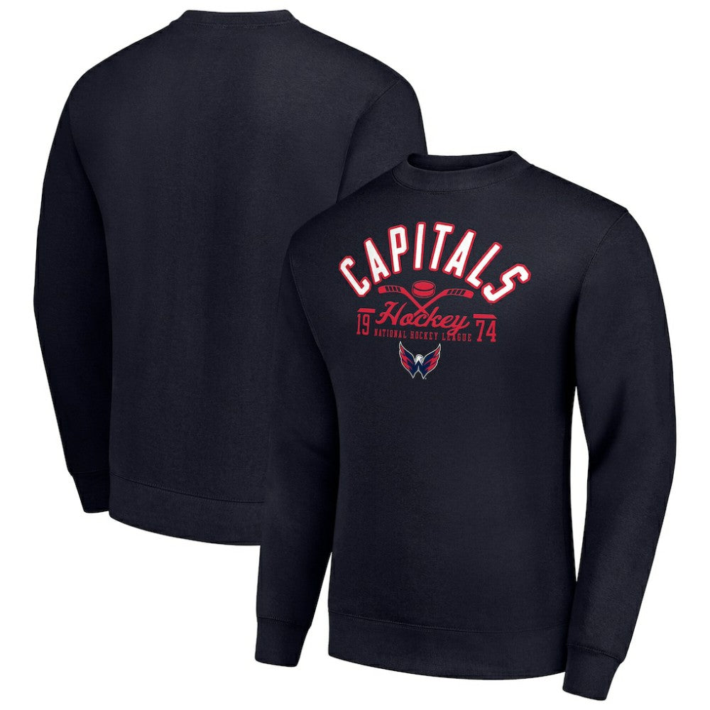 Washington Capitals Starter Stick And Puck Logo Fleece Pullover Sweatshirt - Navy - NHL