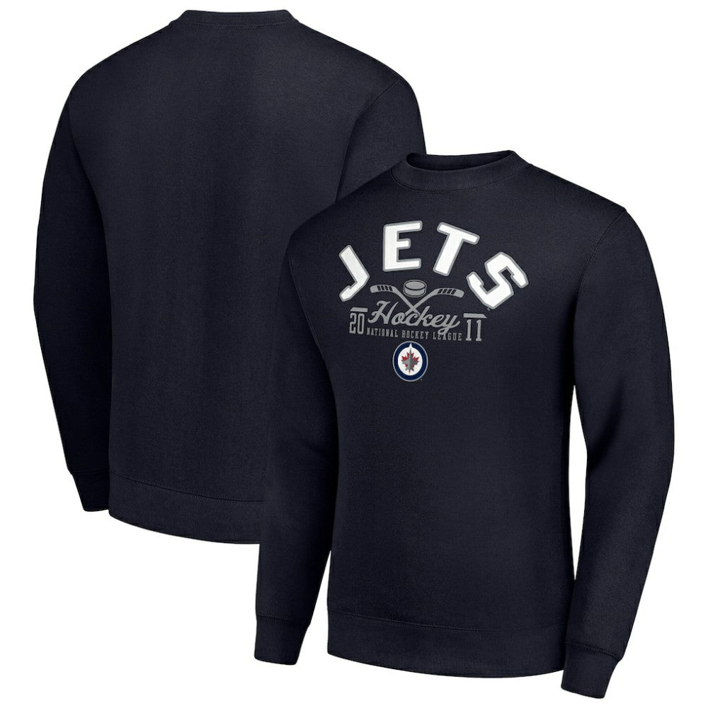 Winnipeg Jets Starter Stick And Puck Logo Fleece Pullover Sweatshirt - Navy - NHL
