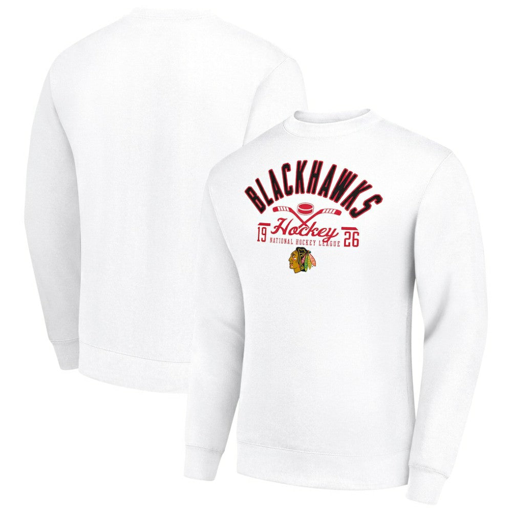 Chicago Blackhawks Starter Stick And Puck Logo Fleece Pullover Sweatshirt - White - NHL