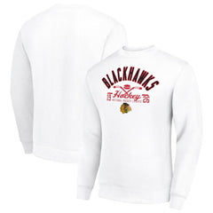 Chicago Blackhawks Starter Stick And Puck Logo Fleece Pullover Sweatshirt - White - NHL
