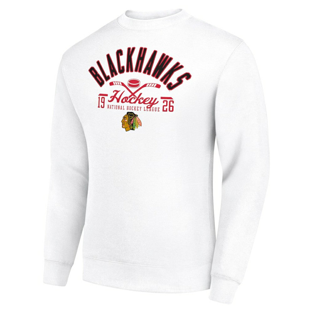 Chicago Blackhawks Starter Stick And Puck Logo Fleece Pullover Sweatshirt - White - NHL