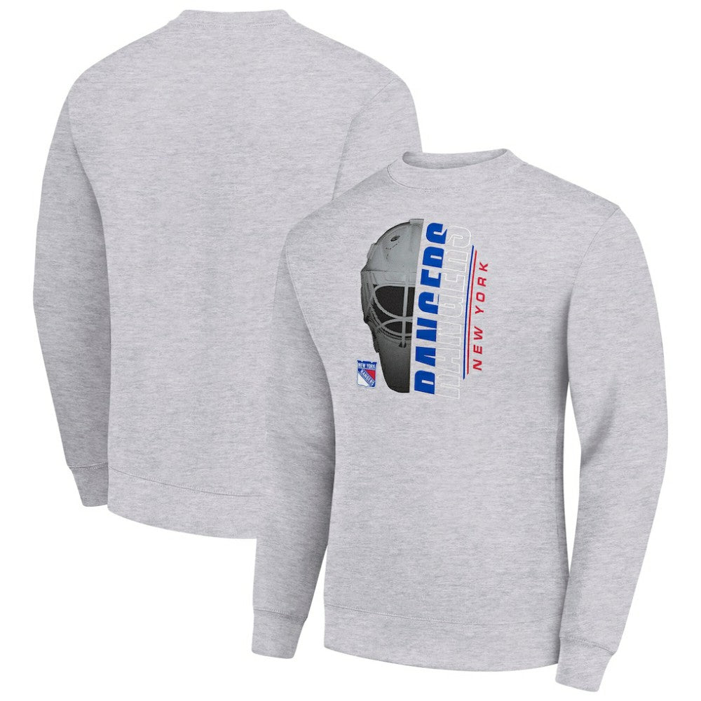 New York Rangers Starter  Half Helmet Team Logo Pullover Sweatshirt - Heather Gray - NHL