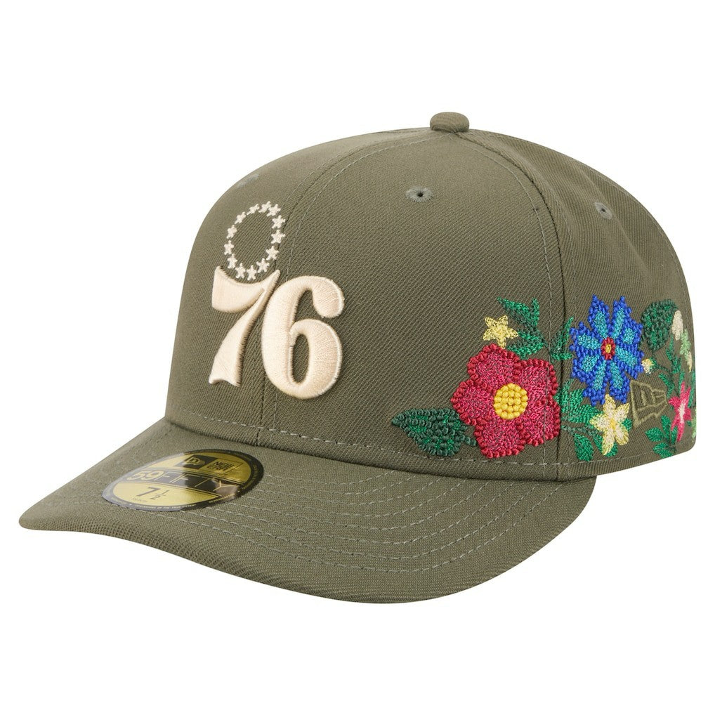 Philadelphia 76ers Tonal Florals 59FIFTY Fitted Hat Olive - NBA