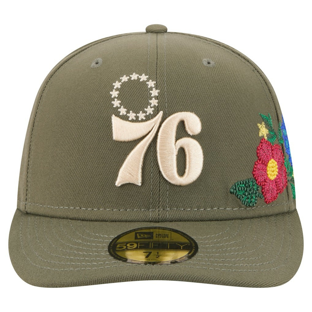 Philadelphia 76ers Tonal Florals 59FIFTY Fitted Hat Olive - NBA