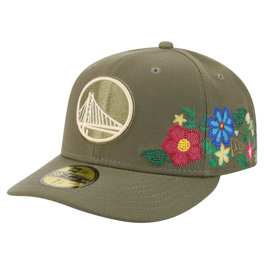 Golden State Warriors Tonal Florals 59FIFTY Fitted Hat Olive - NBA