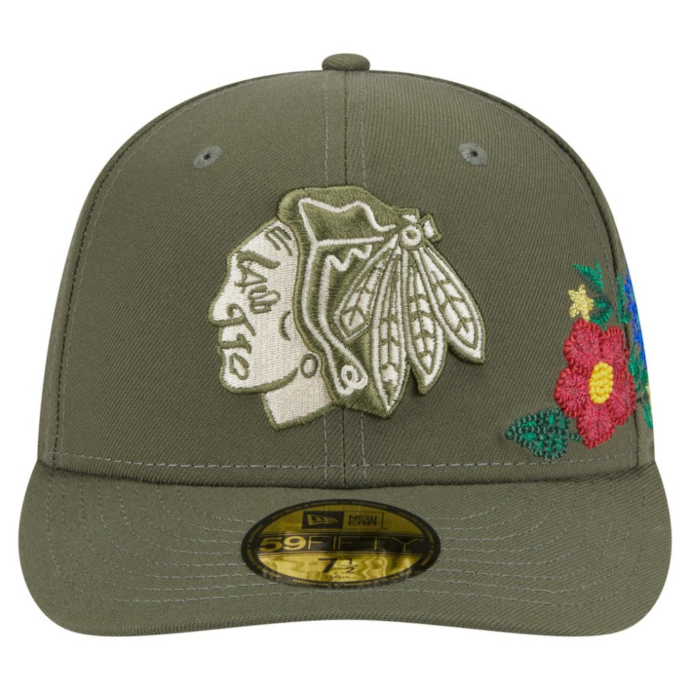 Chicago Blackhawks New Era Tonal Florals 59FIFTY Fitted Hat - Olive - NHL