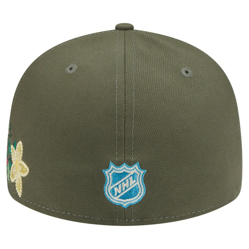 Chicago Blackhawks New Era Tonal Florals 59FIFTY Fitted Hat - Olive - NHL