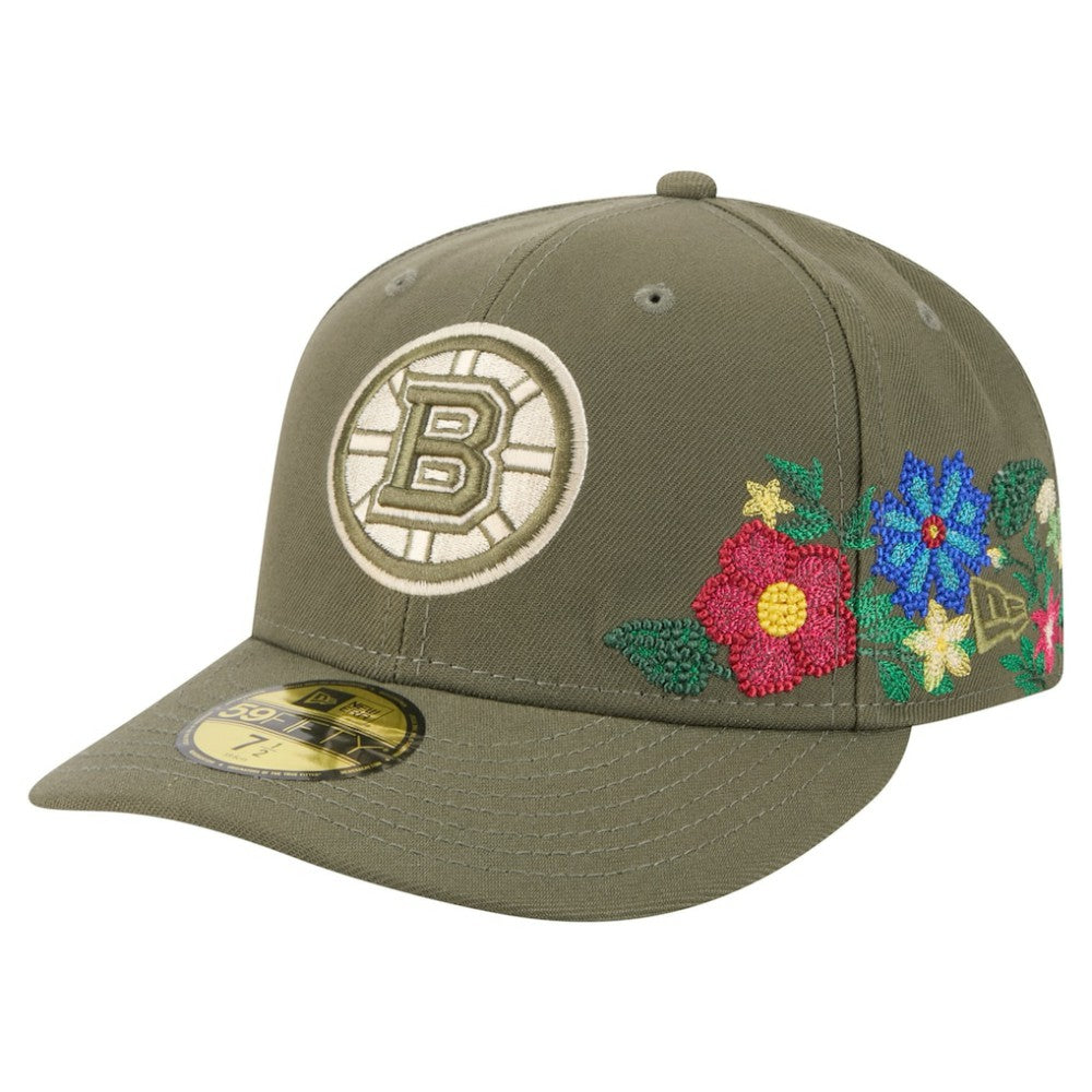Boston Bruins New Era Tonal Florals 59FIFTY Fitted Hat - Olive - NHL