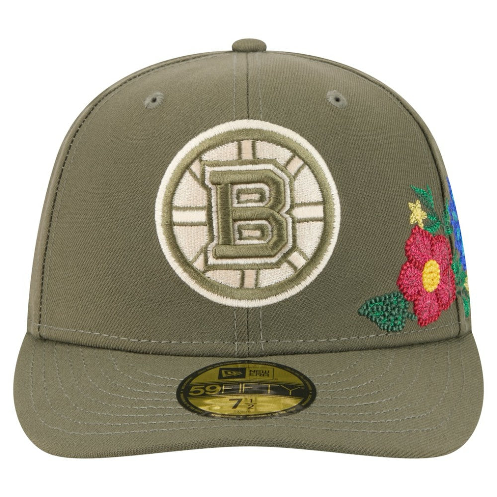 Boston Bruins New Era Tonal Florals 59FIFTY Fitted Hat - Olive - NHL