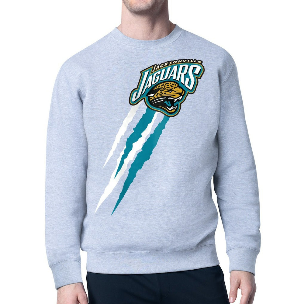 Jacksonville Jaguars Starter Retro Team Logo Color Scratch Pullover Sweatshirt Heather Gray | NFL