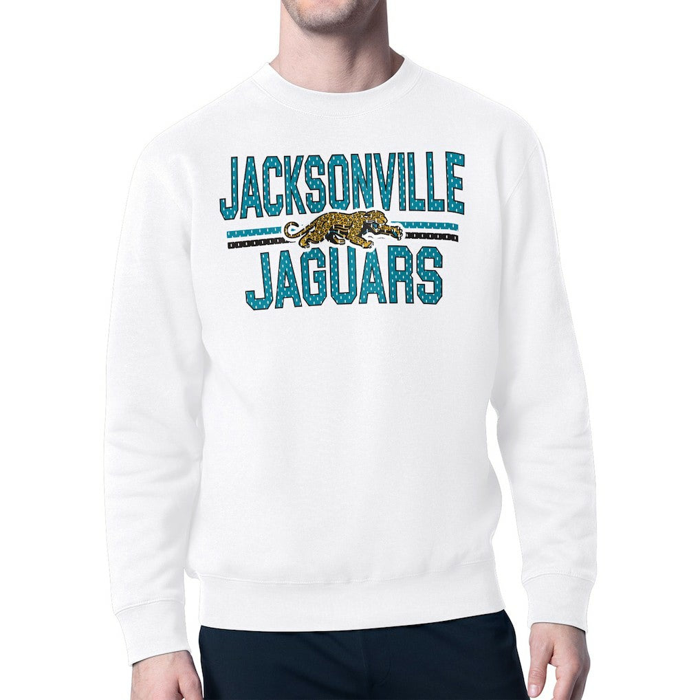 Jacksonville Jaguars Starter Mesh Look Retro Team Logo Pullover Sweatshirt White | NFL