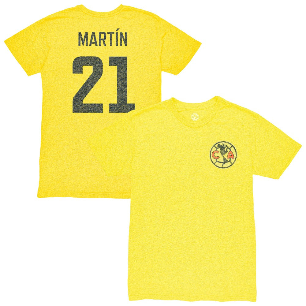 Henry Martin Club America 1863FC Vintage Player Name & Number Tri-blend T-Shirt Yellow - FIFA World CUP