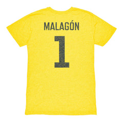 Luis Malagón Club America 1863FC Vintage Player Name & Number Tri-blend T-Shirt Yellow - FIFA World CUP