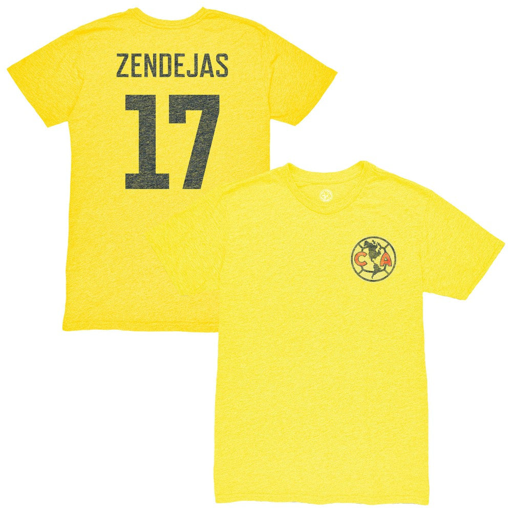 Alejandro Zendejas Club America 1863FC Vintage Player Name & Number Tri-blend T-Shirt Yellow - FIFA World CUP
